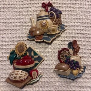 Vintage Home Interiors Sunflower and Fruit Kitchen Decor Trio